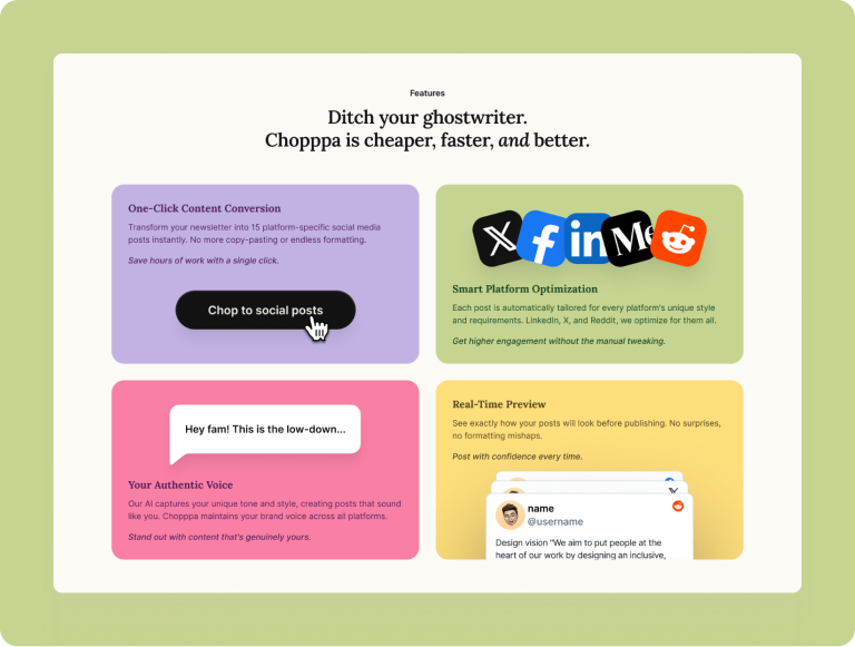 Choppa Features Section Design